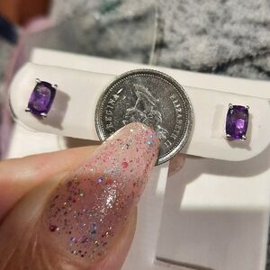 AUTHENTIC AMETHYST Genuine Sterling Silver Stud Earrings Emerald Cut NIB 🎁 NWOT
